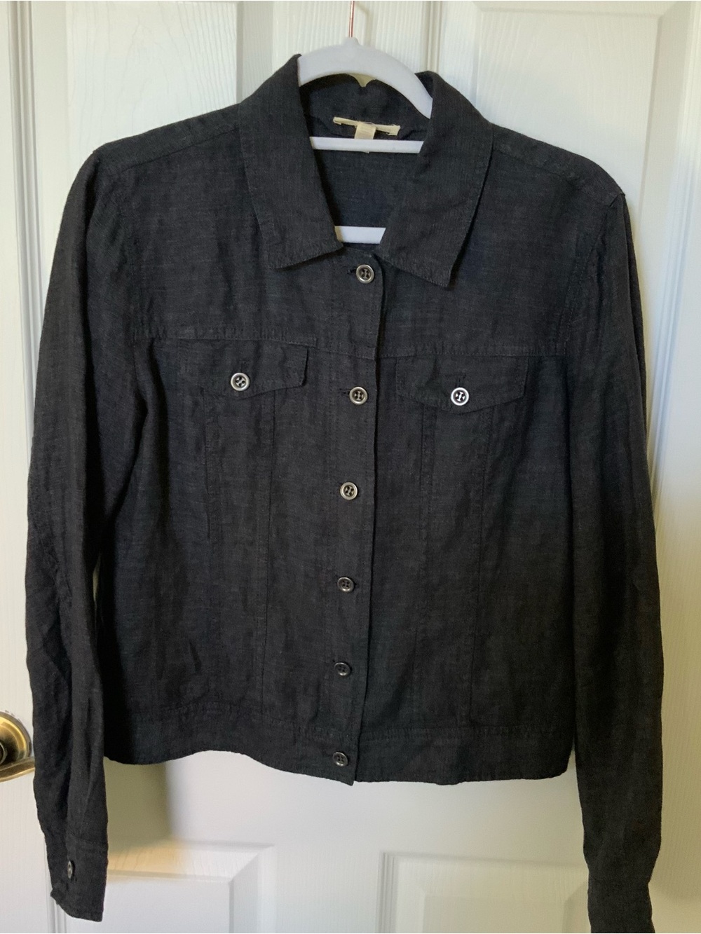 Blue Button-Front Linen Jacket